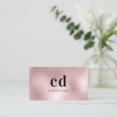 Stoffig roos roze monogram initiaal minimalistisch visitekaartje (Staand voorkant)