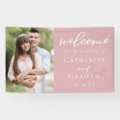 Stoffig Roos Roze Paar Foto Romantische bruiloft Spandoek (Horizontaal)