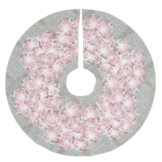 Stoffig Roos Roze Pareltjes op Grijs met Gouden Sp Kerstboom Rok (Voorkant)