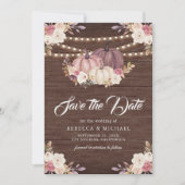 Stoffig Roos Roze Pompoen Bloemen Hout Wedding Save The Date (Voorkant)