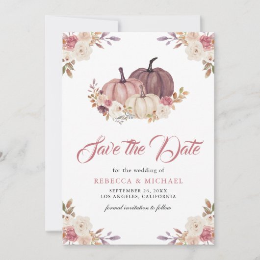 Stoffig Roos Roze Pompoen Bloemen Huwelijk Save The Date (Voorkant)