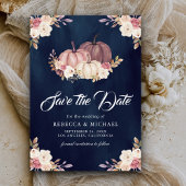 Stoffig Roos Roze Pompoen Bloemen Navy Blue Weddin Save The Date