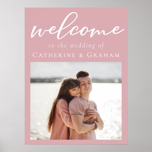 Stoffig Roos Roze Romantisch Paar Foto Huwelijk Poster (Voorkant)