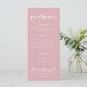 Stoffig Roos Roze Typografie Trouwdiner Menu (Staand voorkant)