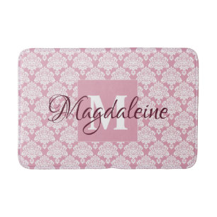 Stoffig Roos Roze Vintage Damask Monogram & Naam Badmat