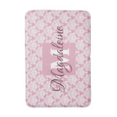 Stoffig Roos Roze Vintage Damask Monogram & Naam Badmat (Voorkant Verticaal)