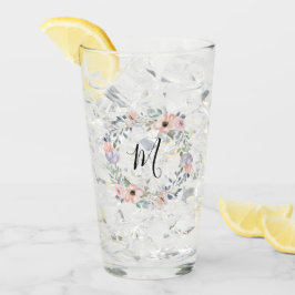 Stoffig Roos Roze Waterverf Bloemenkrans Monogram Glas