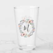 Stoffig Roos Roze Waterverf Bloemenkrans Monogram Glas (Voorkant)