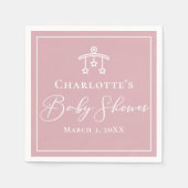 Stoffig Roos Roze Wit Gepersonaliseerd Baby shower Servet (Voorkant)