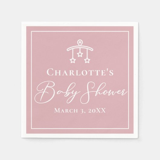 Stoffig Roos Roze Wit Gepersonaliseerd Baby shower Servet (Voorkant)