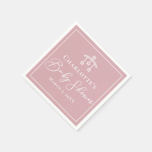 Stoffig Roos Roze Wit Gepersonaliseerd Baby shower Servet (Hoek)
