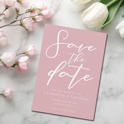 Stoffig Roos Roze Witte Typografie Vrouwelijk Save The Date