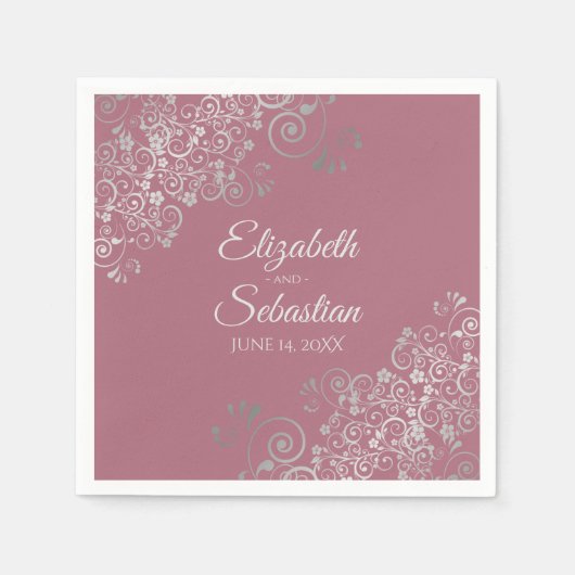 Stoffig Roos Roze & Zilveren Frills Elegant Bruilo Servet (Voorkant)