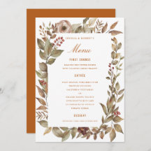 Stoffig Roos Sage Rust Fall Wedding Menu Kaart