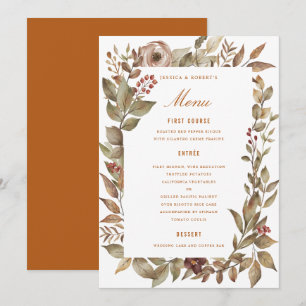 Stoffig Roos Sage Rust Fall Wedding Menu Kaart