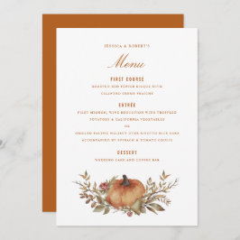 Stoffig Roos Sage Rust Pompoen Fall Wedding Menu
