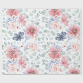 Stoffig Roos Stoffig Blauw Bloemenpatroon Elegant Cadeaupapier (Vlak)