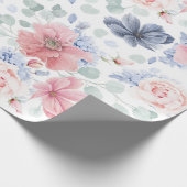 Stoffig Roos Stoffig Blauw Bloemenpatroon Elegant Cadeaupapier (Hoek)