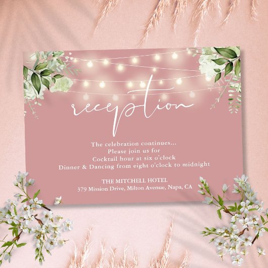 Stoffig Roos String Lights Bloemen bruiloft recept Informatiekaartje