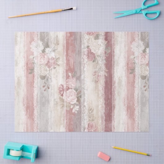 Stoffig Roos Stripe & Lace Tissuepapier (Craft)
