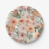 Stoffig Roos Terracotta Floral Papieren Bordje (Voorkant)