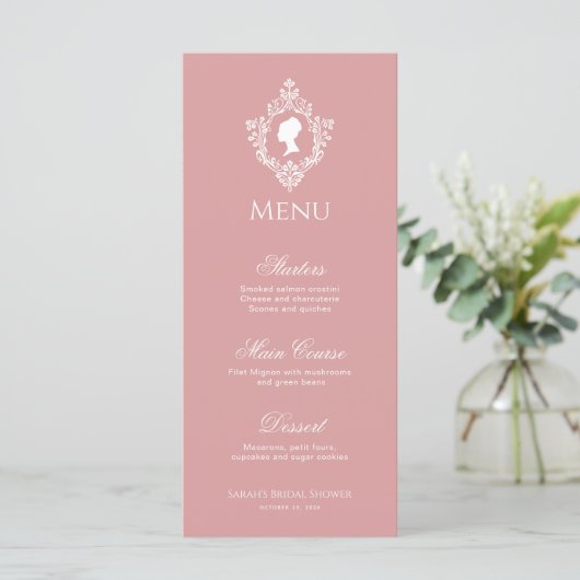 stoffig Roos Vrijgezellenfeest Crest Regency Menu (Staand voorkant)