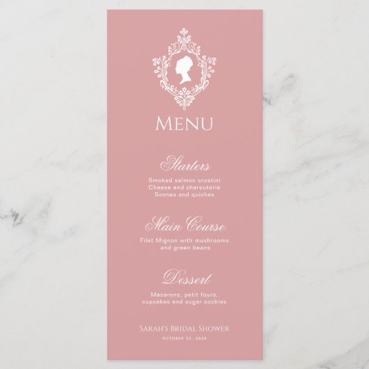 stoffig Roos Vrijgezellenfeest Crest Regency Menu (Voorkant)