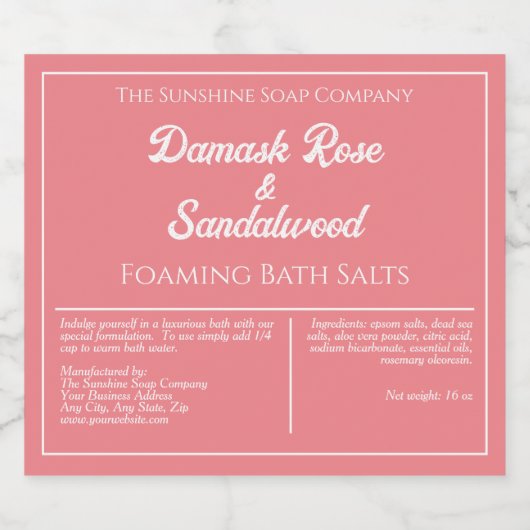 Stoffig Roos waterdicht badzout zaklabel Sparkling Wijnetiket (Enkel label)