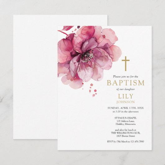 Stoffig Roos Waterverf Bloemdoop Uitnodiging (Voorkant / Achterkant)