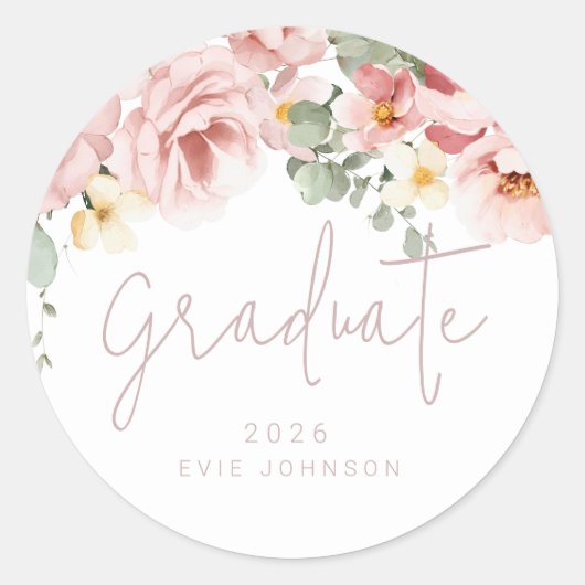 Stoffig Roos Waterverf Bloemen Afstuderen Afstuder Ronde Sticker (Voorkant)