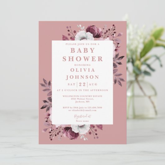 Stoffig Roos Waterverf Country Floral Baby shower Kaart (Staand voorkant)