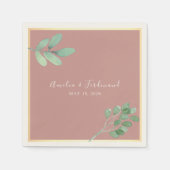 Stoffig Roos Waterverf Greenery bruiloft servetten (Voorkant)