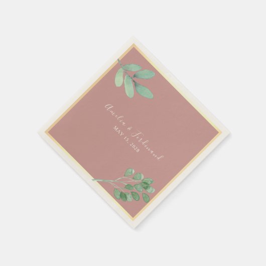 Stoffig Roos Waterverf Greenery bruiloft servetten (Hoek)