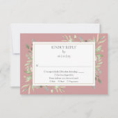 Stoffig Roos Waterverf groen gouden bruiloft RSVP Kaartje (Voorkant)