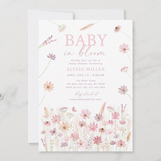 Stoffig Roos Wildflowers Baby in Bloom Baby shower Kaart (Voorkant)