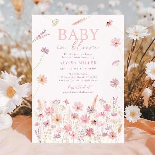 Stoffig Roos Wildflowers Baby in Bloom Baby shower Kaart