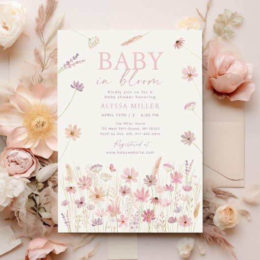 Stoffig Roos Wildflowers Baby in Bloom Baby shower Kaart