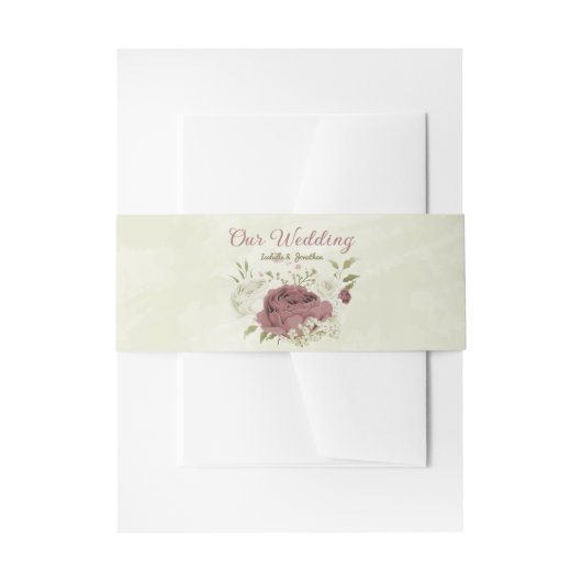 Stoffig roos Witte Bloemen bruiloft Uitnodigingen Wikkel (Voorkant Voorbeeld)