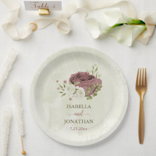 Stoffig roos witte bloemen papieren bordje