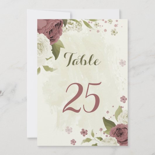 Stoffig roos Witte Bloemen Tafelnummer Kaart (Achterkant)