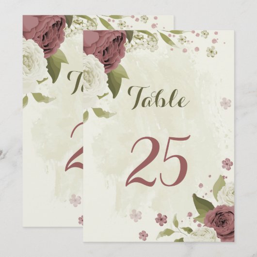 Stoffig roos Witte Bloemen Tafelnummer Kaart (Voorkant / Achterkant)
