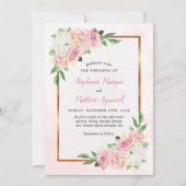 Stoffig Roos Witte Bloemen Waterverf Gouden Huweli Kaart (Voorkant)