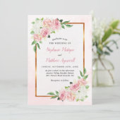 Stoffig Roos Witte Bloemen Waterverf Gouden Huweli Kaart (Staand voorkant)