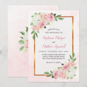 Stoffig Roos Witte Bloemen Waterverf Gouden Huweli Kaart (Voorkant / Achterkant)