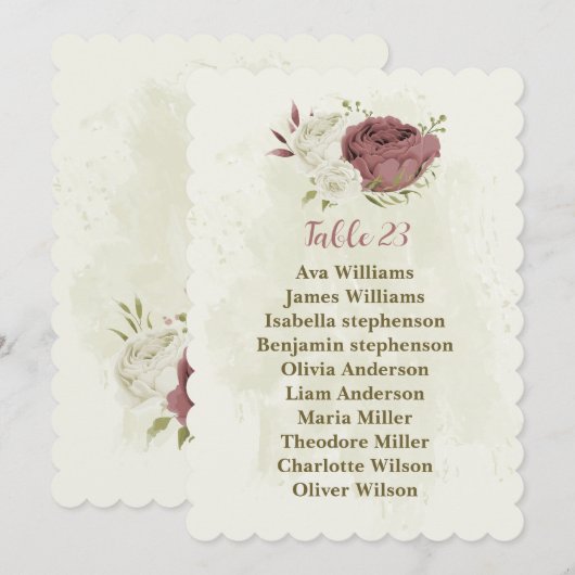 Stoffig roos Witte Bloemen Zitplaatskaart Kaart (Voorkant / Achterkant)