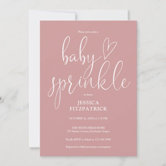 Stoffig Roze All In One QR Code Baby Sprinkle Fees Kaart (Voorkant)
