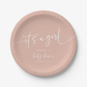 Stoffig Roze Baby shower Papier Bord Modern Meisje (Voorkant)