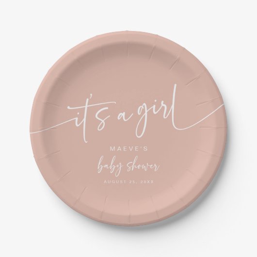 Stoffig Roze Baby shower Papier Bord Modern Meisje (Voorkant)