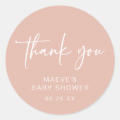 Stoffig Roze Baby shower Ronde Sticker Modern Meis (Voorkant)
