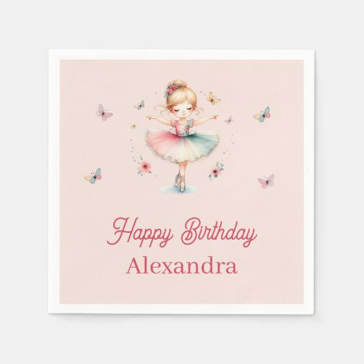 Stoffig Roze Ballerina Kids Verjaardagsfeest Servet (Voorkant)